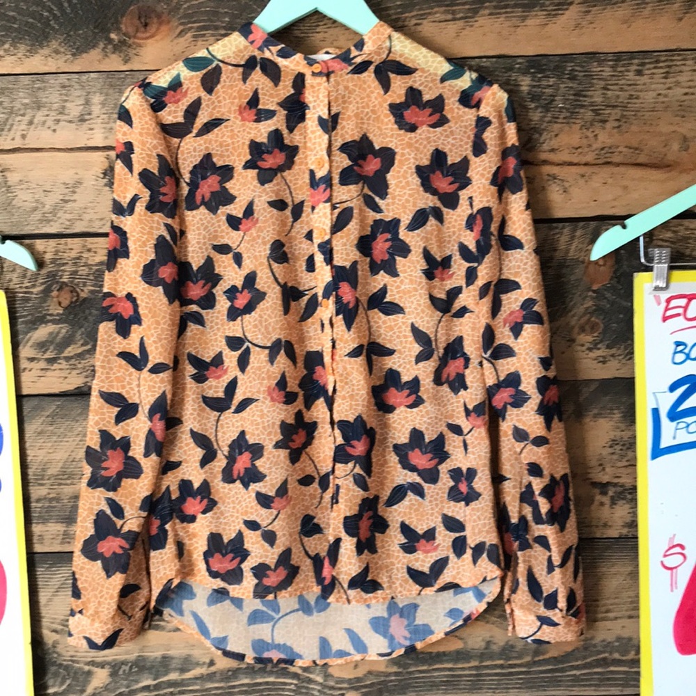 MODSTROM Mandarin Collar Floral Blouse Small Scandinavian Button Down Shirt - Picture 5 of 11